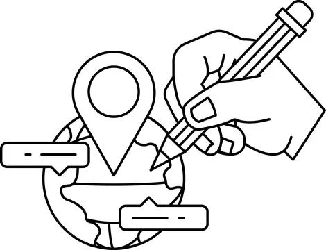 A hand is drawing a map of the world with a pencil Stock Illustration