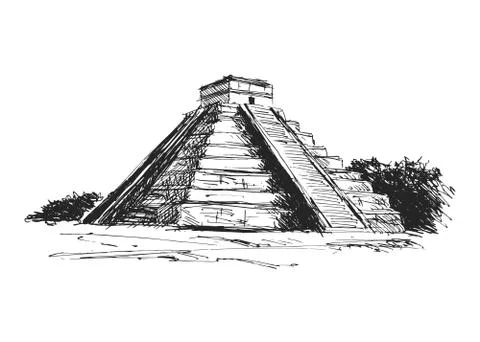 Hand drawing maya pyramid Stock Illustration