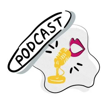 Hand drawing microphone and lips on organic shape background Stock Illustration