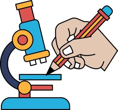 A hand is drawing on a microscope Stock Illustration