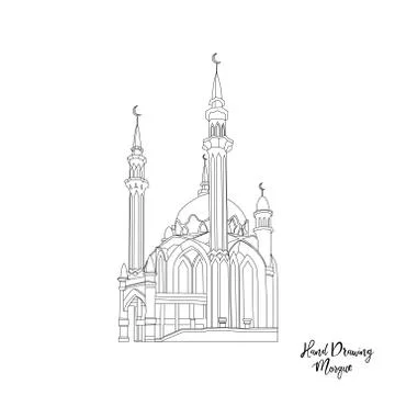 Hand drawing mosque illustration vector line art design Stock Illustration