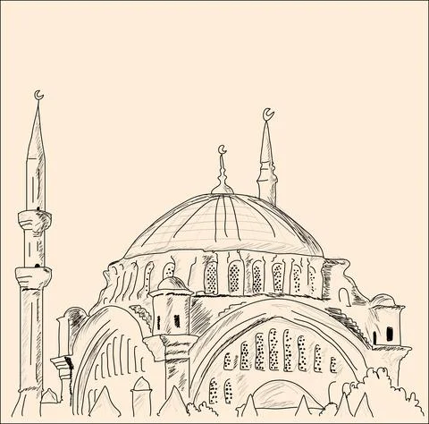 Hand drawing mosque vector sketch drawing Stock Illustration