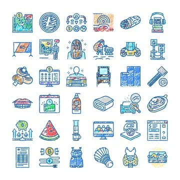 Hand drawing multiple subjects and concepts collection Stock Illustration