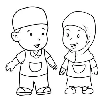 Hand drawing Muslim kids-Vector Illustration Stock Illustration
