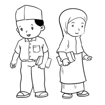 Hand drawing Muslim students-Vector Illustration Stock Illustration