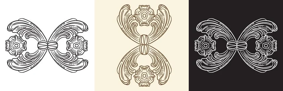 Hand drawing ornate design elements set in three colors vector art Stock-Illustration