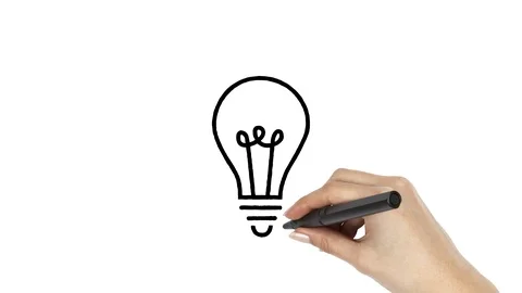 Hand drawing out light bulb on whiteboard/paper - animation footage Vidéo 123231334