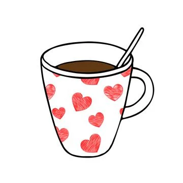 Hand drawing outline vector illustration of a cup of hot tea or coffee with a 스톡 일러스트