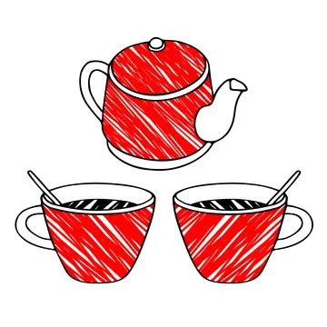 Hand drawing outline vector illustration of a pair of cups of hot tea or coffee Stock Illustration