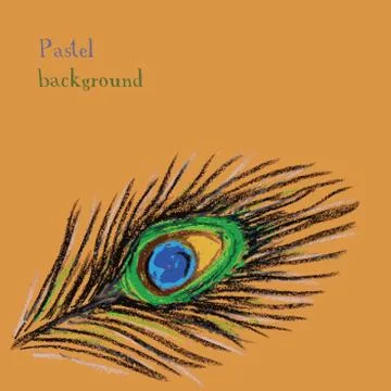 Hand drawing a pastel crayon background with peacock feathers Stock Illustration