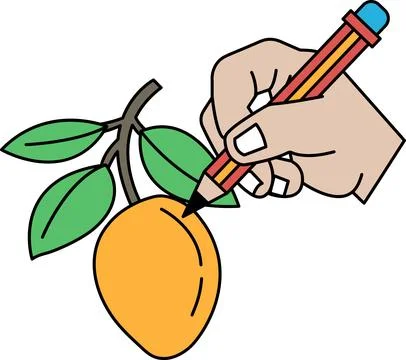 A hand is drawing a picture of a fruit, specifically an orange Stock Illustration