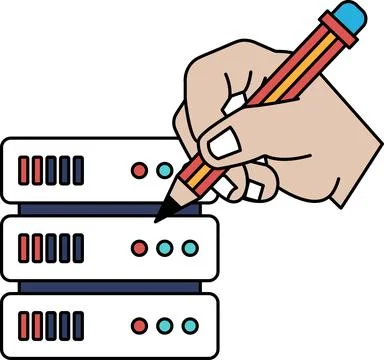 A hand is drawing a picture of three hard drives with a pencil Stock Illustration