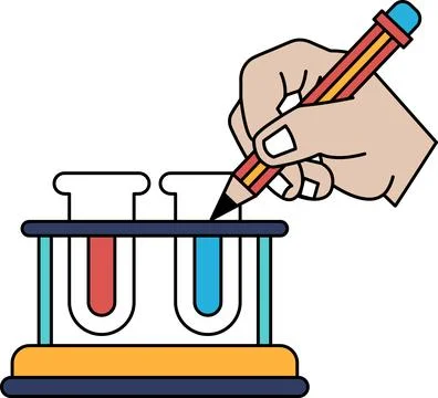 A hand is drawing on a picture of two test tubes Stock Illustration