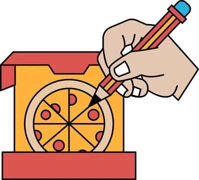 A hand is drawing a pizza on a box Stock Illustration