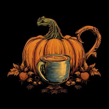 Hand drawing pumpkin in teapot shape with cup Stock Illustration