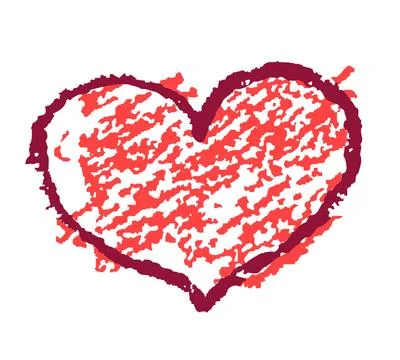 Hand drawing red heart. Crayon, pastel chalk or pencil doodle lipstick style Stock Illustration