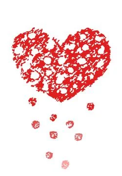 Hand drawing red polka dot heart. Crayon, pastel chalk or pencil doodle style. Stock Illustration