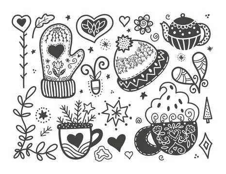 Hand drawing Scandinavian doodles elements, norwegian sketch Illustrazione stock