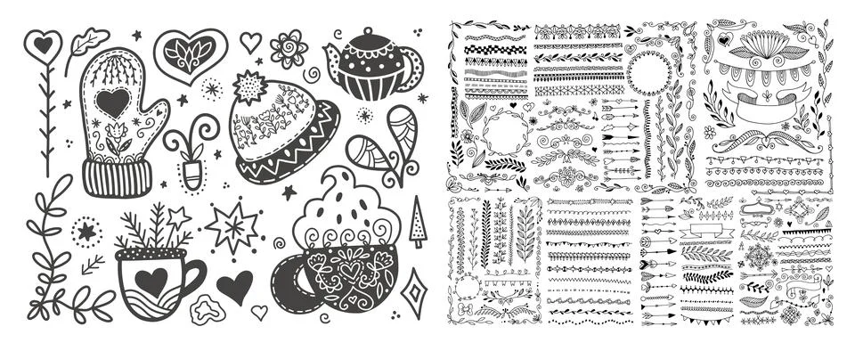 Hand drawing Scandinavian doodles elements, norwegian sketch Illustrazione stock