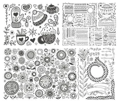 Hand drawing Scandinavian doodles elements, norwegian sketch Stock Illustration