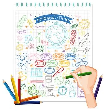 Hand drawing science element doodle on paper Stock Illustration