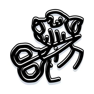 Hand drawing scissors cutting abstract blooming flower icon Illustrazione stock