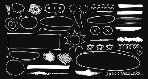 Hand drawing scribble element collection isolated on black background.Vector Illustrazione stock