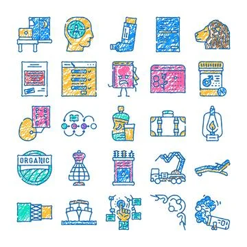 Hand drawing scribble icons collection representing diverse concepts Stock Illustration
