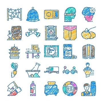 Hand drawing scribble icons set concept Stock Illustration