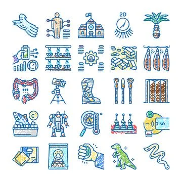 Hand drawing scribbled science technology medical icons Stock Illustration