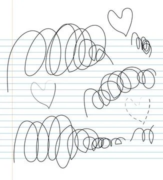 Hand drawing scribbles on lined notebook illustration. Illustrazione stock