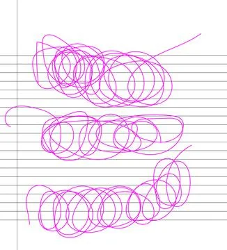 Hand drawing scribbles on lined notebook illustration. Illustrazione stock