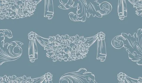 Hand drawing seamless pattern floral design element vector Stock Illustration