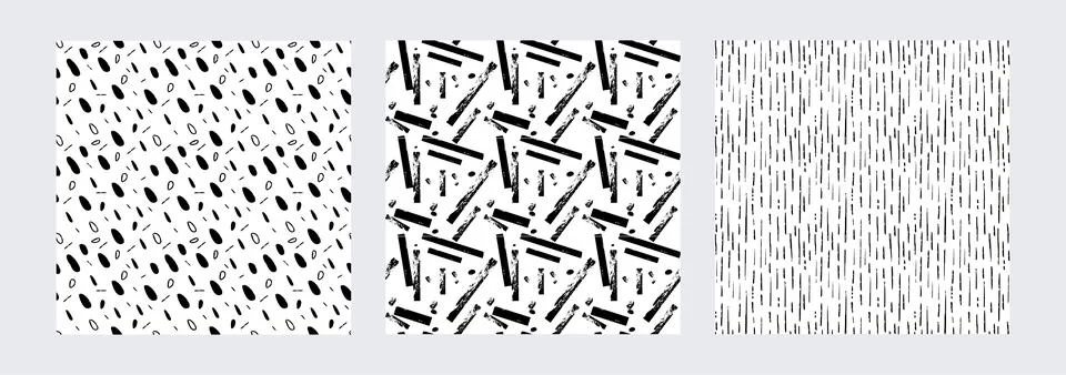 Hand drawing seamless pattern with small dashes, mini dots and short scattered Stock Illustration