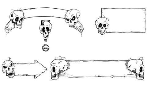 Hand Drawing Set of Halloween Frames with Skulls Stock Illustration