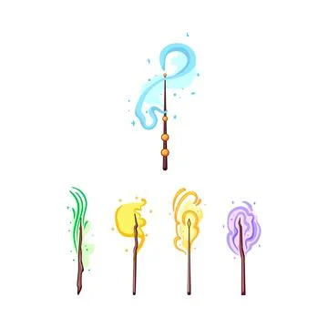 Hand drawing set magic wands casting spells Stock Illustration