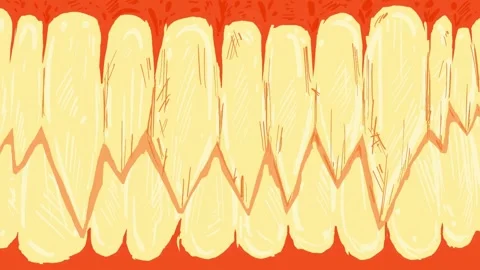 Hand drawing sharp cartoon teeth. Stock animation with sharp fangs and hatching Stockbeeldmateriaal 339020810