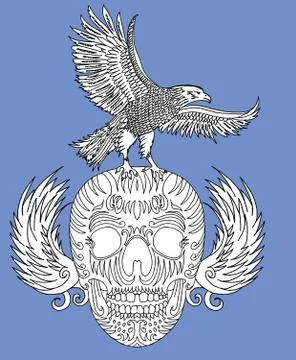Hand drawing skull and eagle vector art Stock Illustration