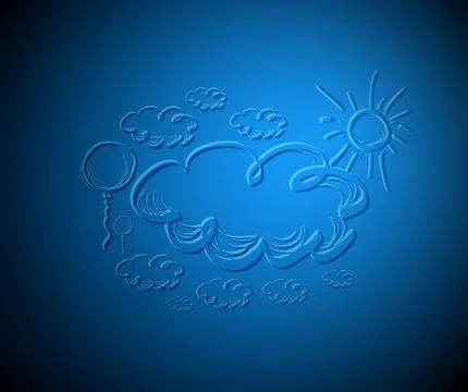 Hand drawing sky with clouds and sun. Stock Illustration