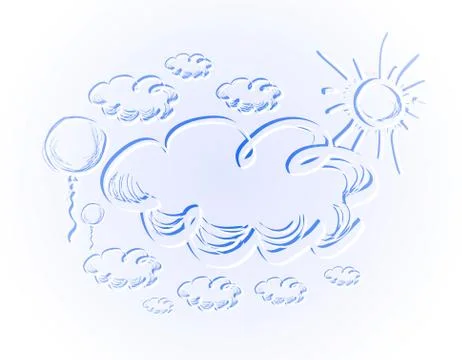 Hand drawing sky with clouds and sun. Stock Illustration