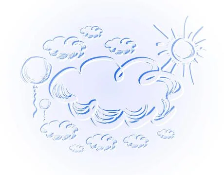 Hand drawing sky with clouds and sun. Hand drawing sky with clouds and sun... Stock Photos