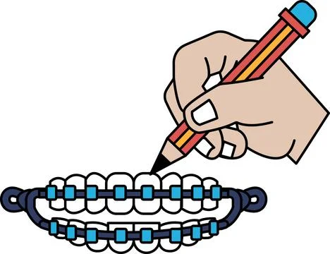 A hand is drawing a smiley face on a tooth Stock Illustration
