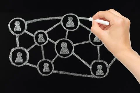 Hand drawing social network scheme. Stock Photos