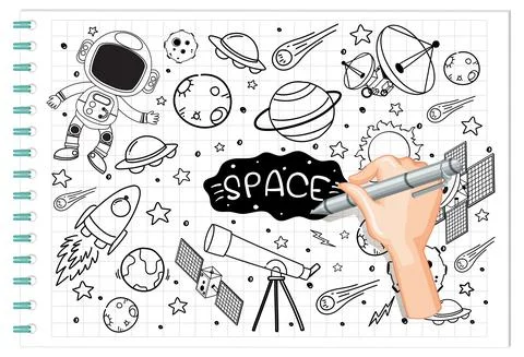 Hand drawing space element in doodle or sketch style on paper Stock Illustration