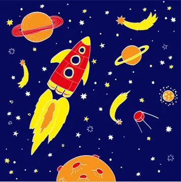 Hand drawing space illustration vector. Stock Illustration