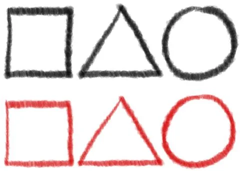 Hand drawing of a square, triangle and circle charcoal shapes 库存插图