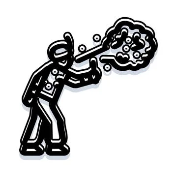 Hand drawing stick figure playing drum producing smoke Ilustración de archivo