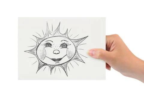 Hand with drawing sun Foto stock