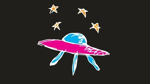 Hand drawing symbol black screen with theme of ufo Stock Footage 100603946