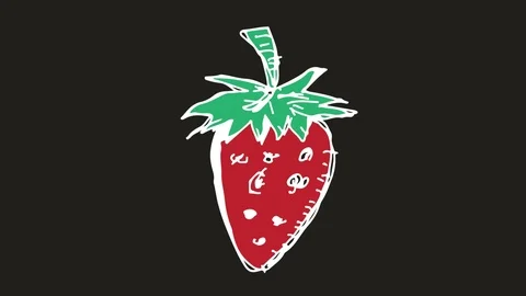 Hand drawing symbol black screen with theme of strawberry Видео 100644217